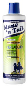 Front of Herbal Gro Conditioner in a green Mane n Tail branded 12 oz bottle 