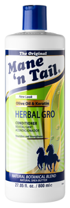 Front of Herbal Gro Conditioner in a green Mane n Tail branded 27.05 oz bottle